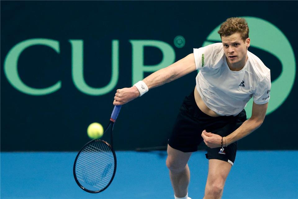 Freut sich endlich mal auf ein Heimspiel im Davis Cup: Yannick Hanfmann. (Archivbild)Mindaugas Kulbis/AP/dpa