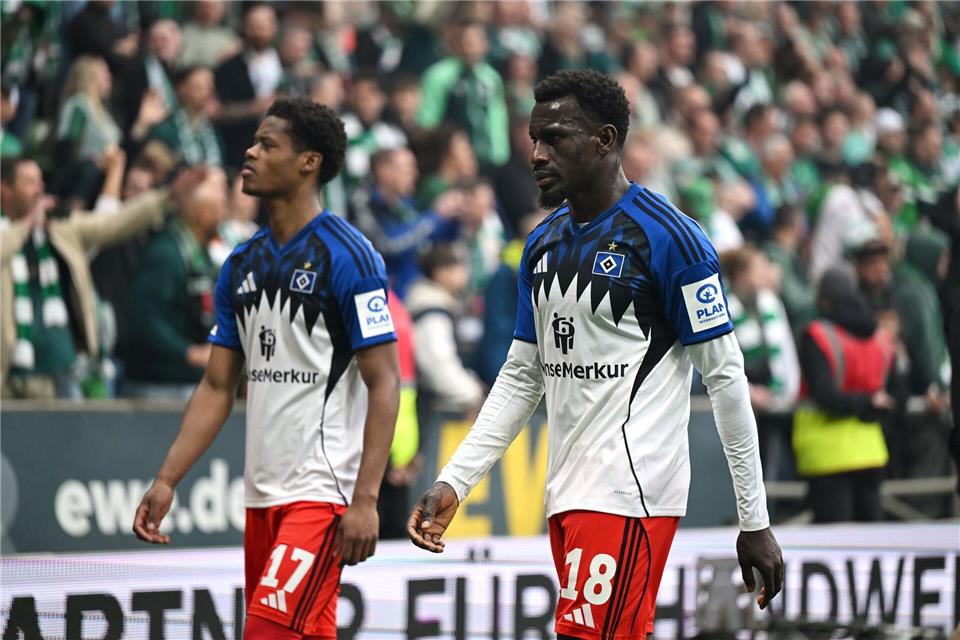 Frust beim HSV: Nach der Derby-Niederlage steckt der HSV weiter im Abstiegskampf.Carmen Jaspersen/dpa