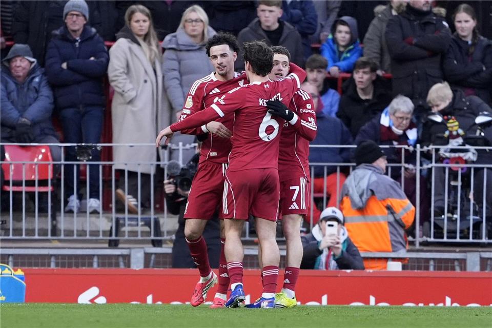 Für Wirtz (r) war es das dritte Tor für Liverpool.Peter Byrne/PA Wire/dpa