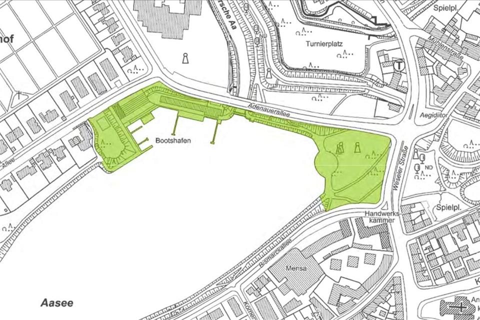 Für den grüngefärbten Bereich gilt von nun an an Wochenenden ein Verweilverbot.