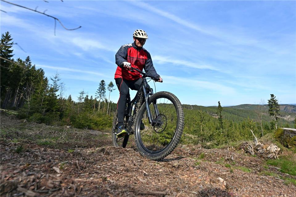 Für die Nutzung von Mountainbike-Strecken abseits befestigter Wege erhebt Thüringenforst ein Entgelt gegenüber Vereinen und Tourismus. Das sorgt für Kritik vom Regionalverbund Thüringer Wald. (Archivbild)Martin Schutt/dpa