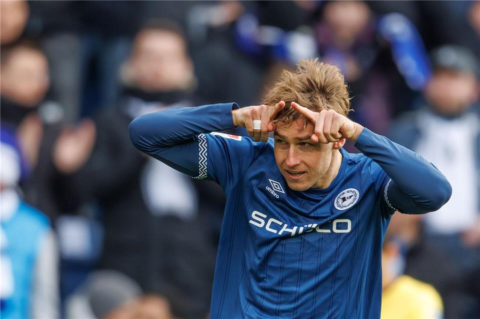 Geburtstagskind Grodowski feiert den Treffer gegen seinen Ex-Club.Friso Gentsch/dpa