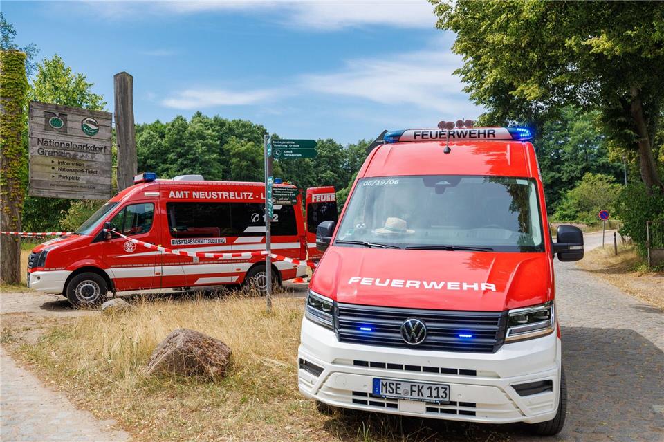 Gefährlich können im Müritz-Nationalpark nicht nur wieder aufkommende Flammen werden. Auch Schläuche können zur Stolperfalle werden.Jens Büttner/dpa