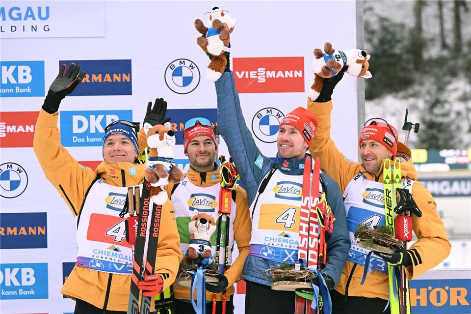 Gemeinsam auf dem Podest und nun Väter: Justus Strelow, Danilo Riethmüller und Johannes Kühn (v.l.). (Archivbild)Sven Hoppe/dpa