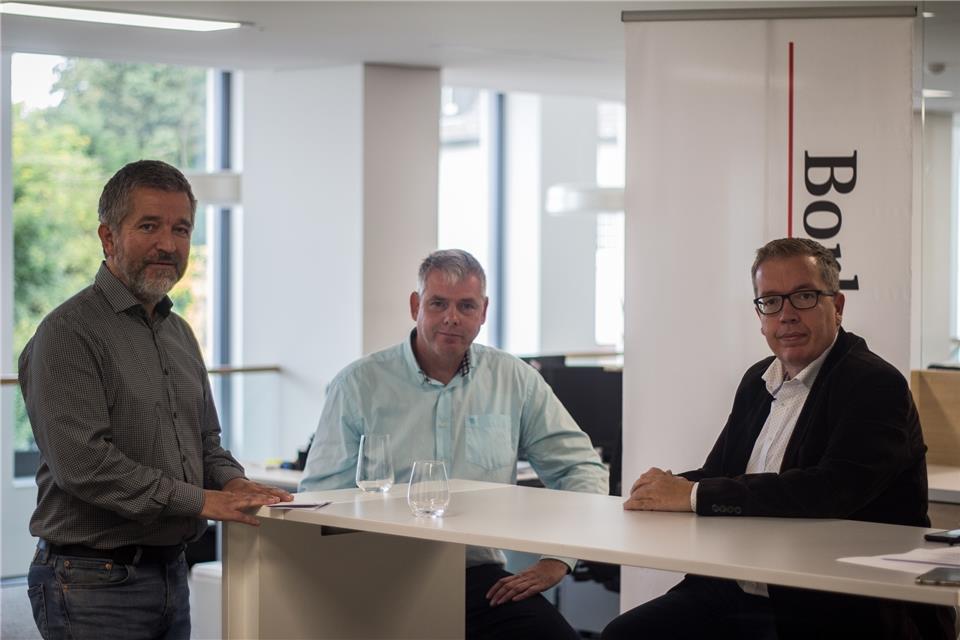 Gespräch in der Redaktion der Borkener Zeitung: Peter Berger, Martin Schulz und Sven Kauffelt (von links).