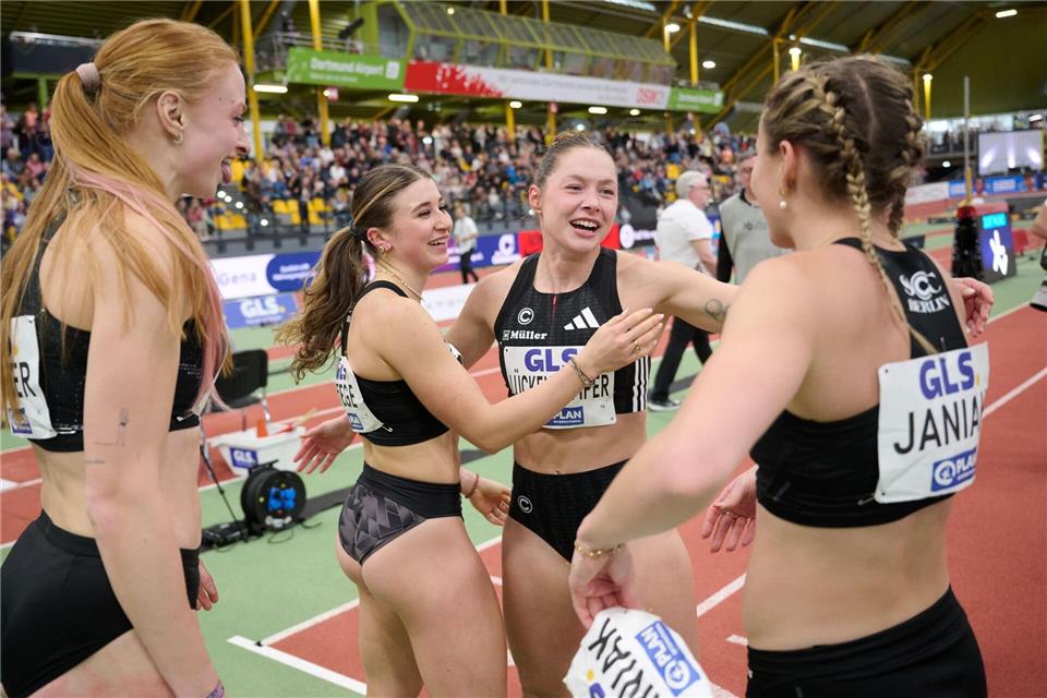 Gina Lückenkemper gewann mit der Staffel des SCC Berlin den deutschen Hallentitel.Bernd Thissen/dpa