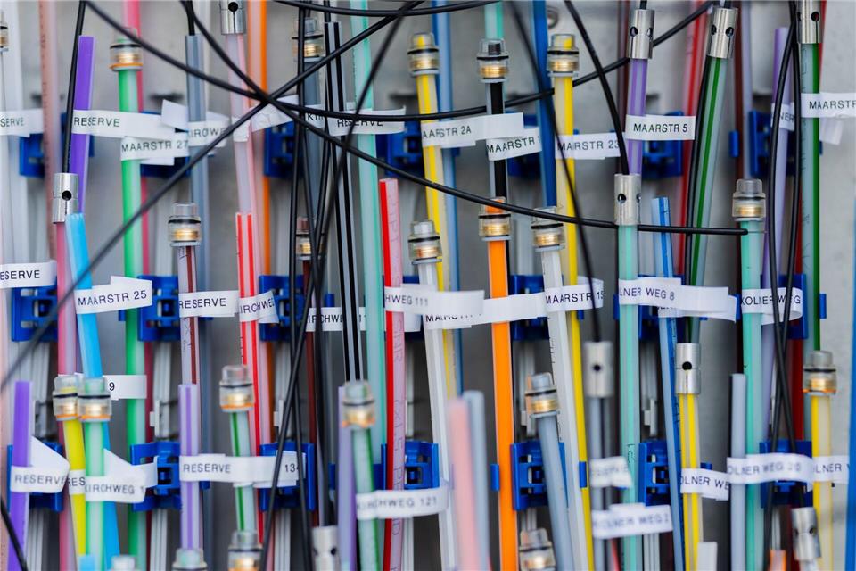 Glasfaserkabel in einem Schaltkasten.Rolf Vennenbernd/dpa