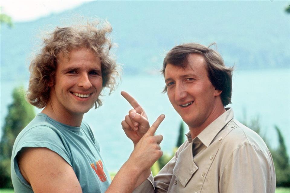 Gottschalk und Mike Krüger während der Dreharbeiten zum Kinofilm „Die Supernasen“.Istvan Bajzat/dpa