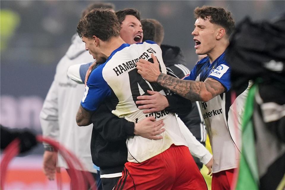 Hamburger Jubel nach dem Derbysieg gegen Werder Bremen.Marcus Brandt/dpa