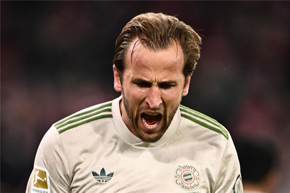 Harry Kane bejubelt sein 99. Pflichtspiel-Tor für den FC Bayern.Harry Langer/dpa