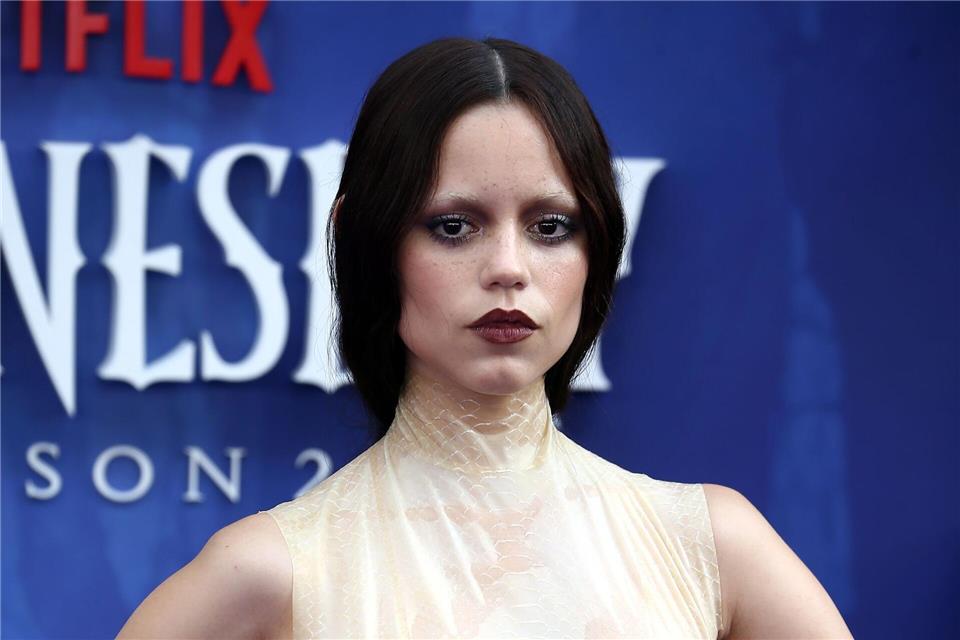 Hauptdarstellerin Jenna Ortega bei der Weltpremiere von der 2. Staffel von „Wednesday“ im Juli in London.Fred Duval/SOPA Images via ZUMA Press Wire/dpa