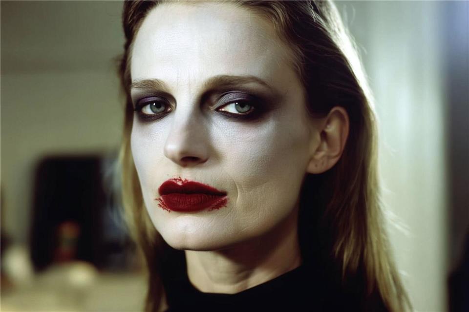 Halloween-Make-up: 3 schaurig schöne Schminkideen  Helle Foundation, verschiedene dunkle Lidschatten, schwarzer Eyeliner und roter Lippenstift - fertig ist der Vampir-Look.Lukas Wythe/dpa-tmn