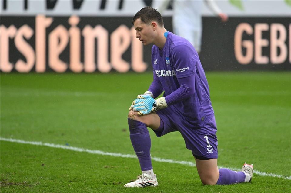 Herthas Torhüter Tjark Ernst schimpfte regelmäßig mit seinen Vorderleuten. Swen Pförtner/dpa