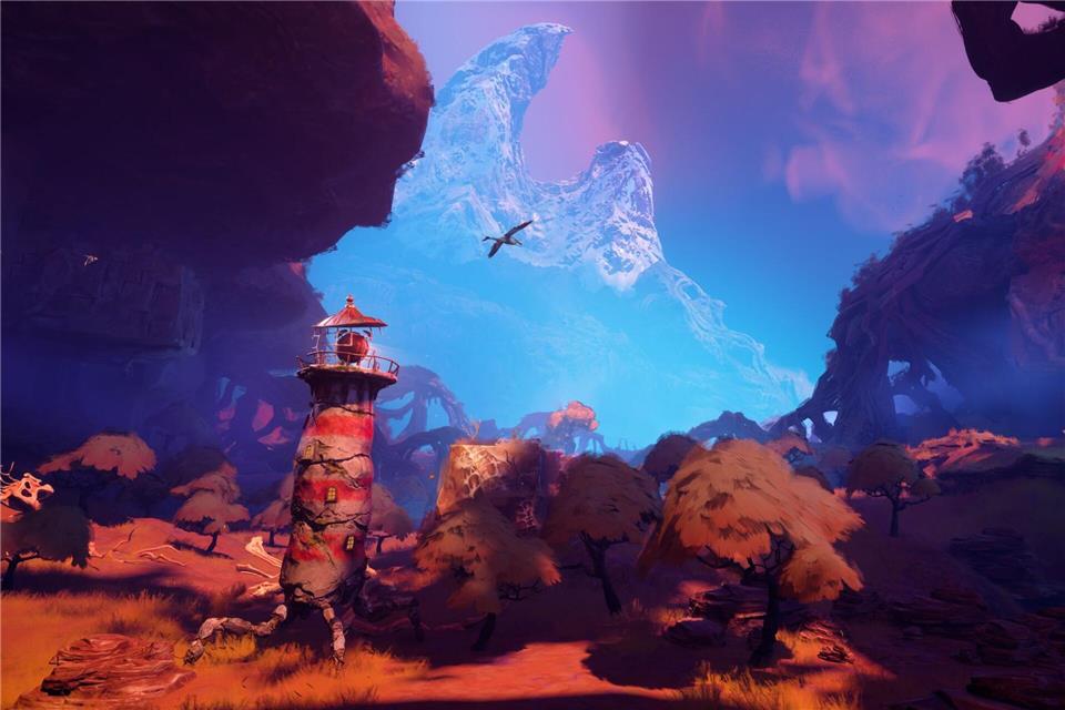 Hinauf in die Berge? - Twig fliegt vor und erkundet die Lage.Double Fine Productions/Microsoft/dpa-tmn