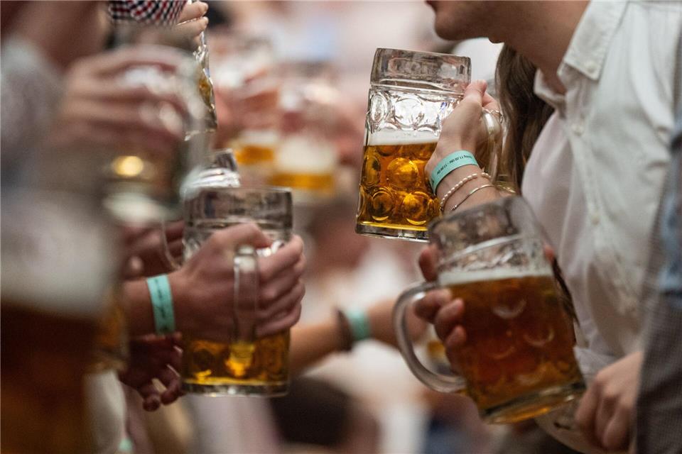 So teuer wird die Maß Bier auf dem Stuttgarter Frühlingsfest Hoch die Krüge: Für den Liter Bier werden auf dem Stuttgart Frühlingsfest in diesem Jahr bis zu 14,40 Euro fällig. (Archivbild)Marijan Murat/dpa