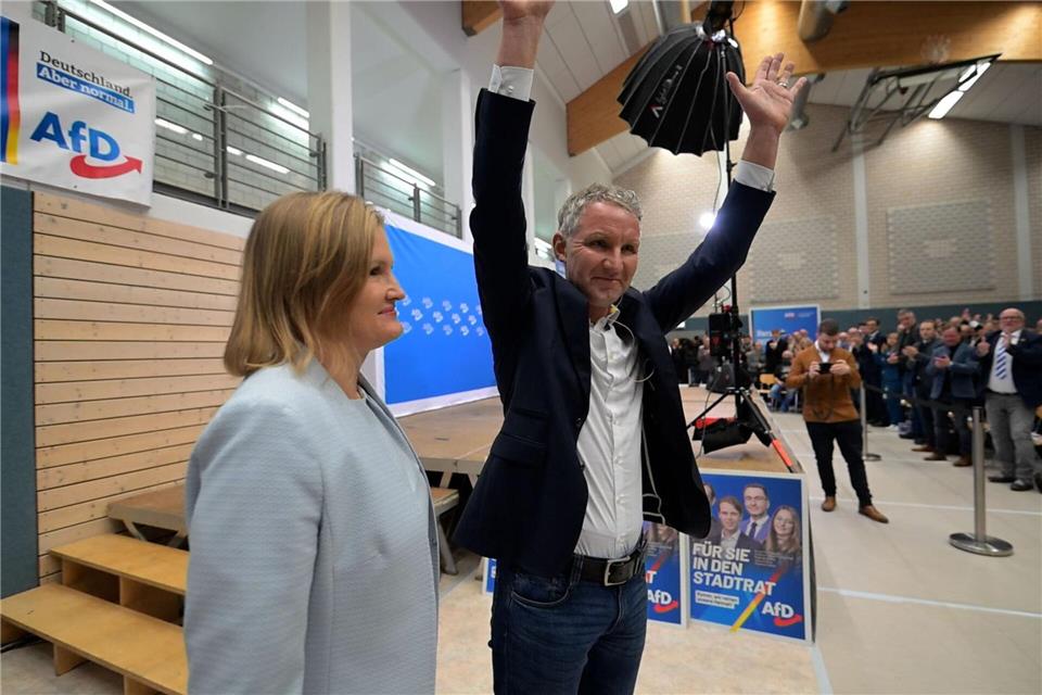 Höcke bei der umstrittenen Veranstaltung in Seybothenreuth.Pia Bayer/dpa