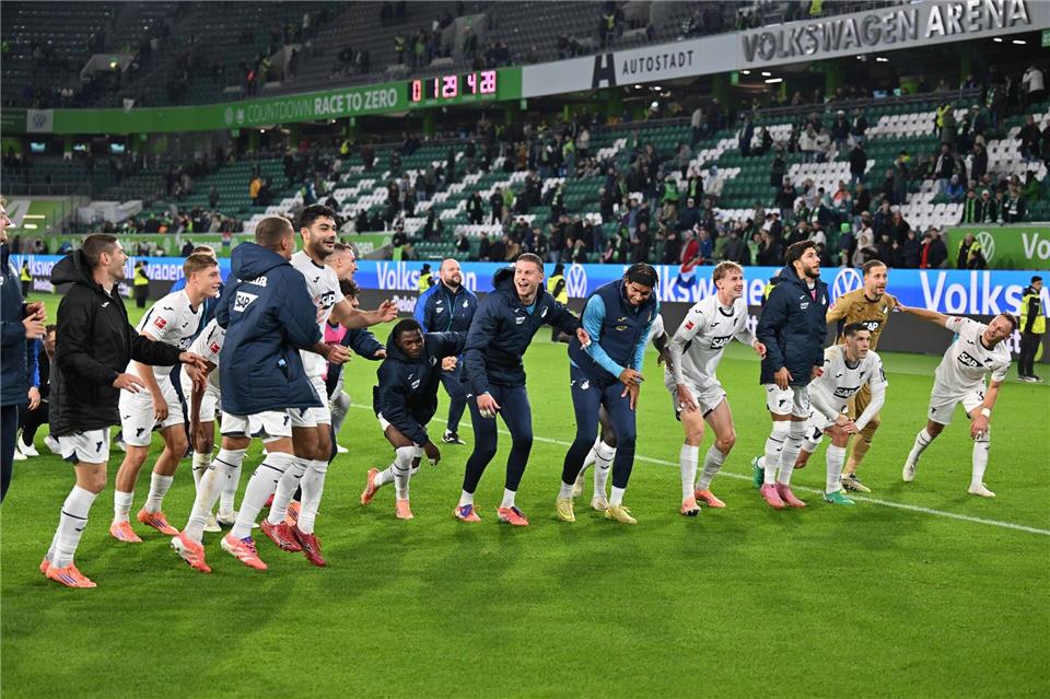 Hoffenheimer Jubel in Wolfsburg.Swen Pförtner/dpa