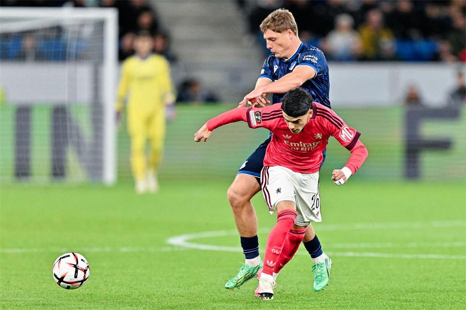 Hoffenheims Alexander Prass macht Druck gegen Olympique Lyon. Uwe Anspach/dpa