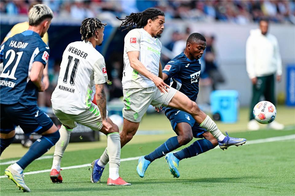 Hoffenheims Bazoumana Touré (r.) macht Druck gegen Werder. Uwe Anspach/dpa