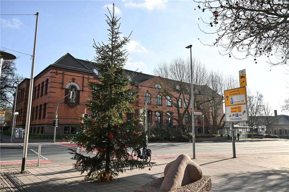 Holzminden hat seinen „Little Ugly Christmas Tree“ in der Adventszeit lieb gewonnen.Swen Pförtner/dpa