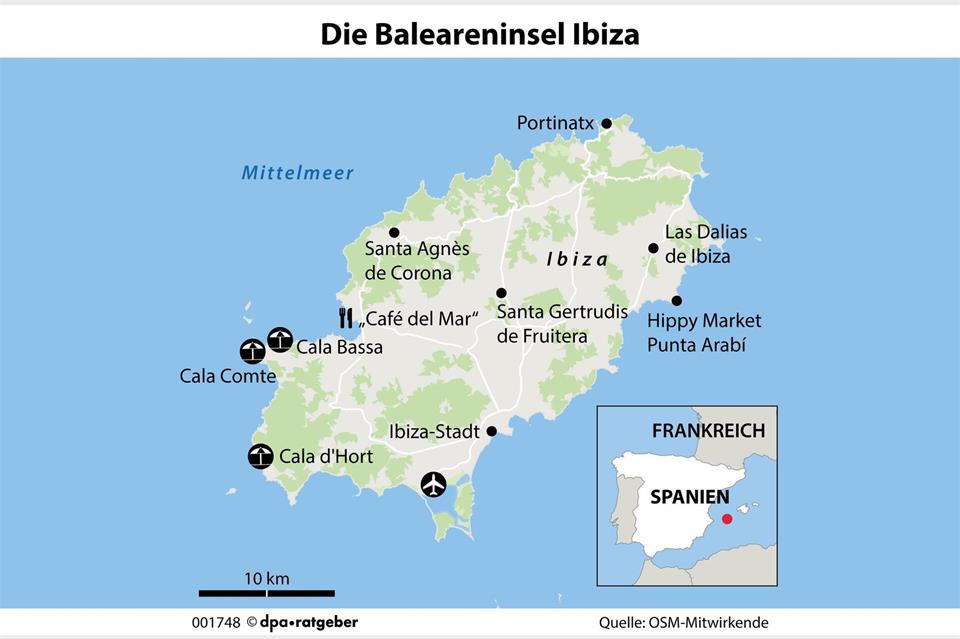 Ibiza liegt südwestlich von Mallorca und wie die restlichen Balearischen Inseln im westlichen Mittelmeer.dpa-Infografik/dpa-tmn