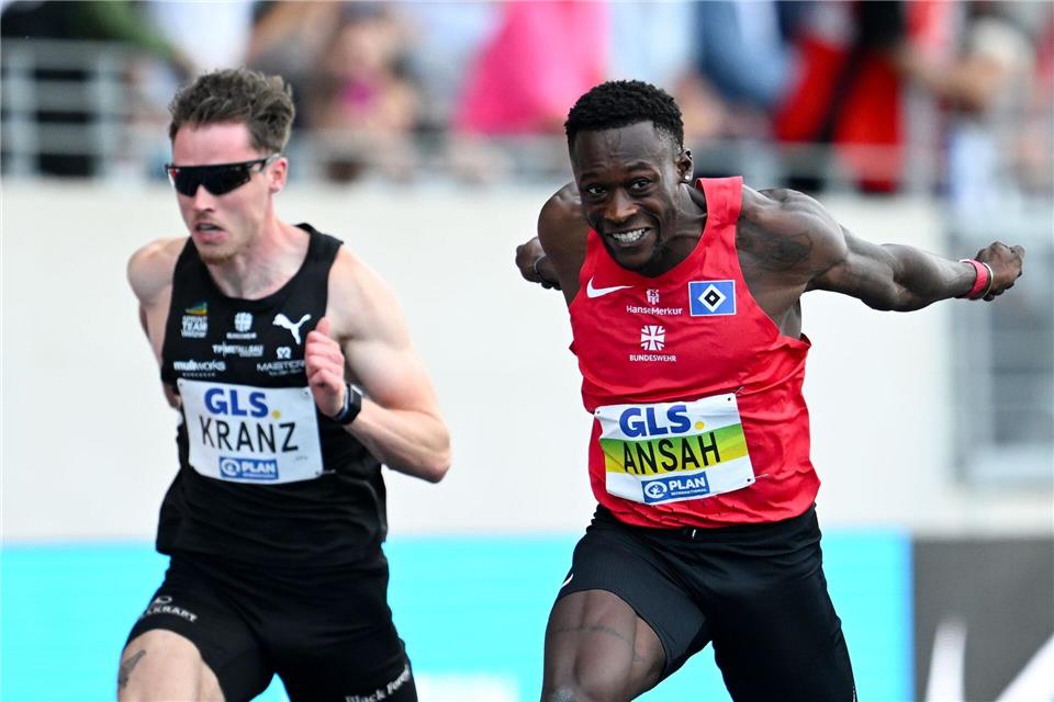 Im 100-Meter-Finale war Owen Ansah (r.) bei den deutschen Meisterschaften nicht zu schlagen.Sven Hoppe/dpa