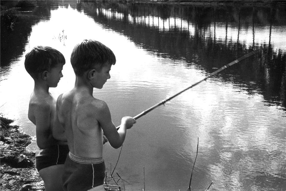 Im August 1965 angeln zwei Jungen am Rhein. (Archivbild)picture-alliance / dpa