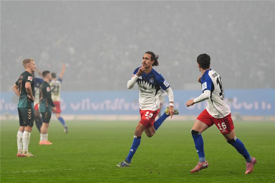 Im Hinspiel erzielte Yussuf Poulsen den umjubelten Siegtreffer für den HSV. (Archivbild)Marcus Brandt/dpa
