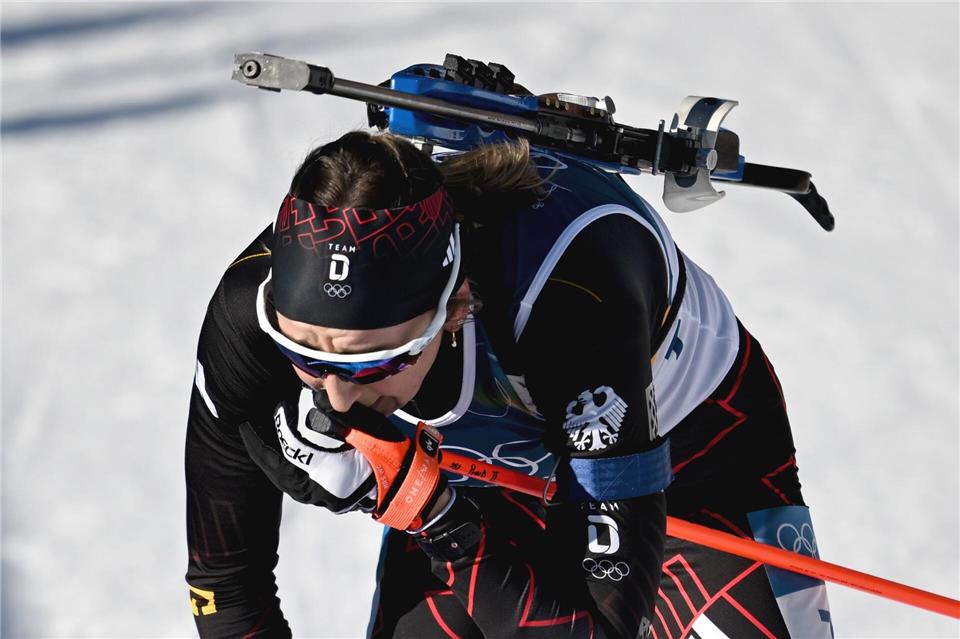 Im Ziel flossen bei Franziska Preuß die Tränen.Hendrik Schmidt/dpa