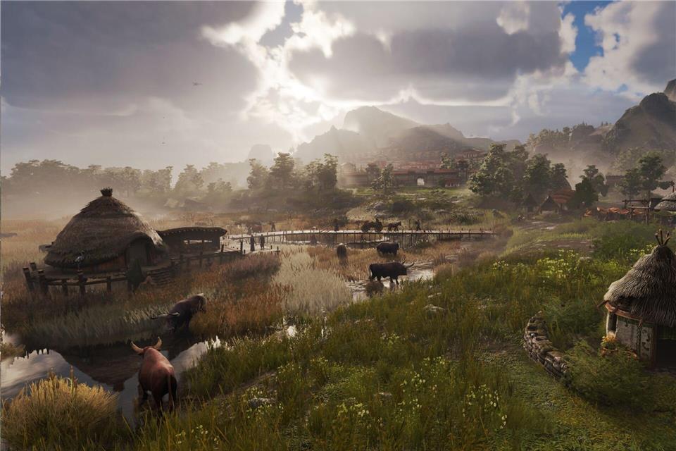 Im späteren Spielverlauf der Kampagne geht es in die keltische Provinz Albion mit ihrer sumpfigen Landschaft. Diese lässt sich landwirtschaftlich nutzen oder trockenlegen.Ubisoft/dpa-tmn