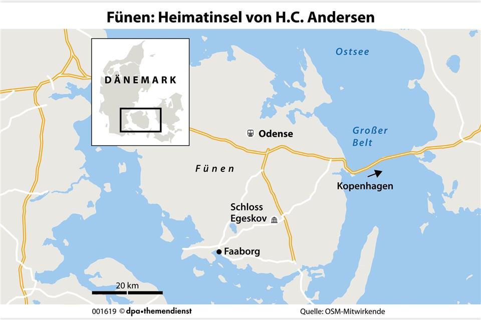 In Odense auf der Insel Fünen begegnet man Hans Christian Andersen auf ganz unterschiedliche Weise.dpa-infografik GmbH/dpa-tmn