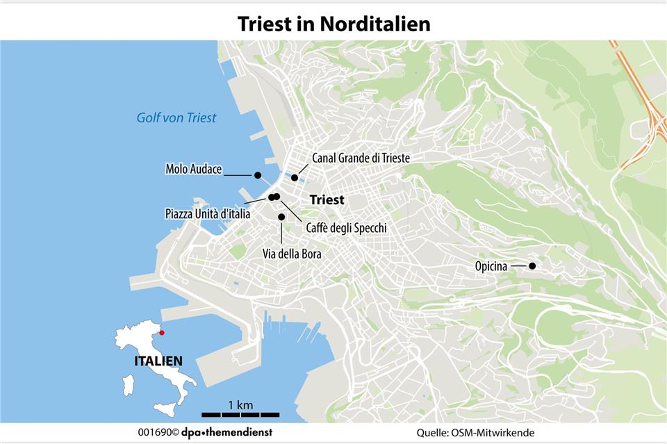 In Triest prägen klassizistische Paläste und Kaffeehäuser im Jugendstil das Stadtbild. Im Umland locken Weinberge, Schlösser und eine beeindruckende Felsküste zu Ausflügen.dpa-infografik/dpa-tmn