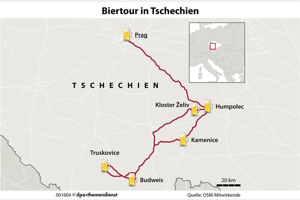In Tschechien gibt es viele Biermarken zu entdecken - zum Beispiel an diesen Orten.dpa-infografik GmbH/dpa-tmn