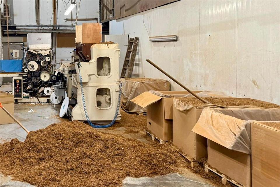 In einer illegalen Zigarettenfabrik lagern große Mengen von geschnittenem Tabak.Zollfahndung Essen/dpa