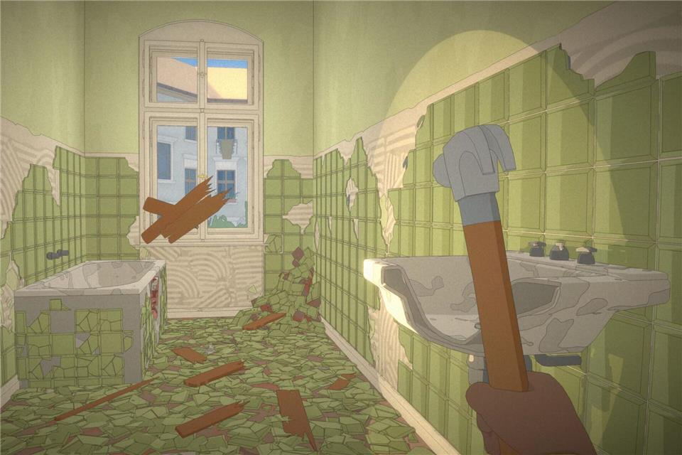 Interaktiver Part in „The Berlin Apartment“; „Badentkachelung“ mit Hammer.-/btf Gmbh bildundtonfabrik/dpa-tmn