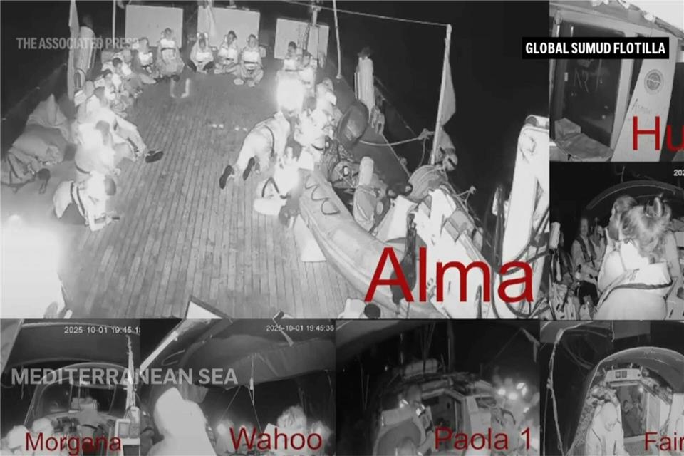 Israels Kriegsmarine hat die Gaza-Flottille gestoppt, bevor sie mit ihren Hilfsgütern den umkämpften Gazastreifen erreichen konnte. -/Global Sumud Flottilla/AP/dpa