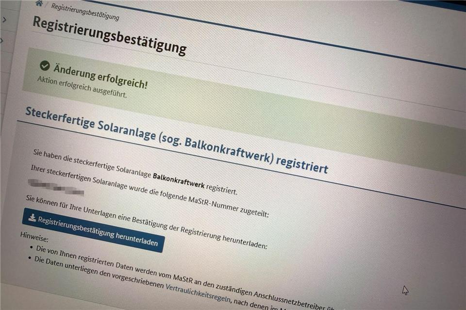 Ist ruckzuck gemacht: die Registrierung des Balkonkraftwerks im Marktstammdatenregister.Till Simon Nagel/dpa-tmn