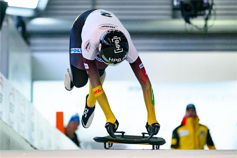 Jacqueline Pfeifer wird im Skeleton-Weltcup in Winterberg als Fünfte beste Deutsche.Robert Michael/dpa