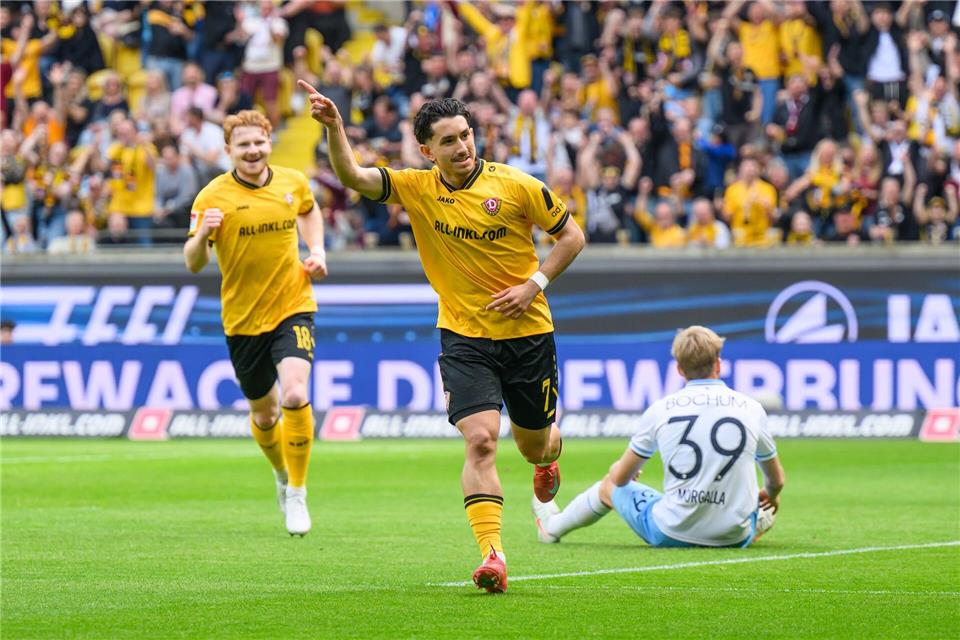 Jason Ceka von Dynamo Dresden erzielte gegen Bochum den 1:0-Führungstreffer. Robert Michael/dpa