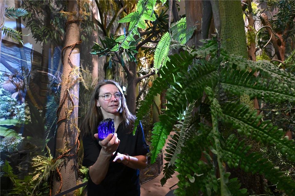 Jeannette Mauermann vom „Kohlewelt“-Museum steht im sogenannten Kohlewald der neuen Ausstellung. Er war vor 300 Millionen Jahre Ausgangspunkt für die Entstehung von Steinkohle.Hendrik Schmidt/dpa
