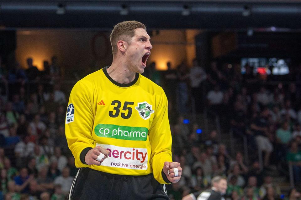 Joel Birlehm bleibt bis 2030 bei der TSV Hannover-Burgdorf. (Archivbild)Sebastian Räppold/Sportfoto Matthias Koch/dpa