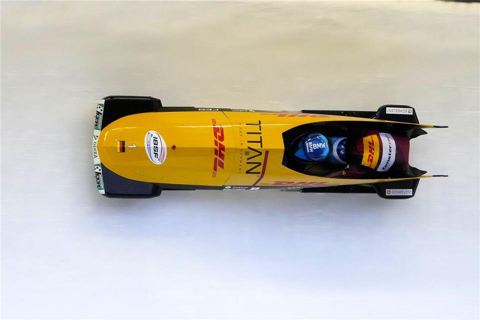 Johannes Lochner und Georg Fleischhauer holen im vierten Zweierbob-Rennen den dritten Sieg.Ints Kalnins/ZUMA Press Wire/dpa