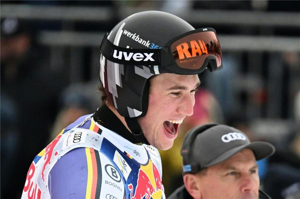 Jubel der Freude und Erleichterung: Luis Vogt nach Platz acht in Kitzbühel.Barbara Gindl/APA/dpa