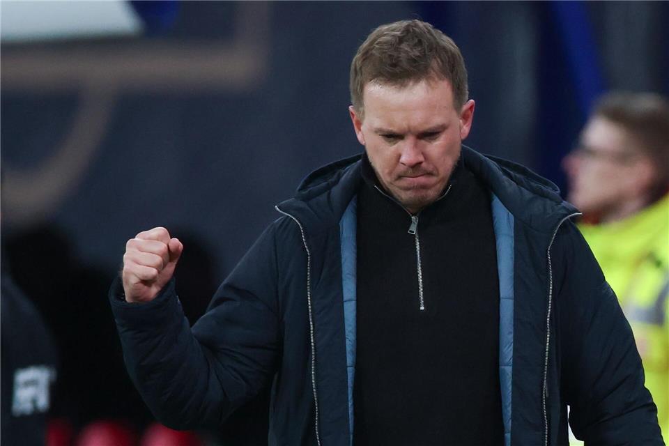 Julian Nagelsmann jubelt über einen Treffer. Jan Woitas/dpa