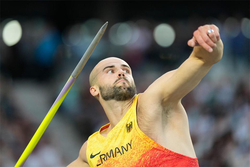 Julian Weber wird im Speerwurf Dritter.Matthias Schrader/AP/dpa