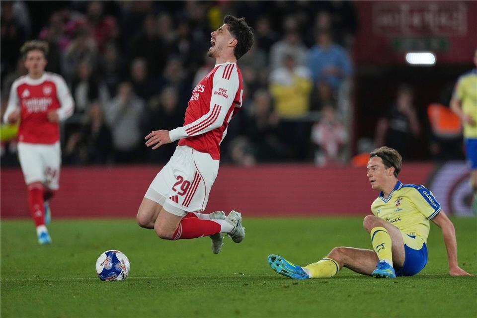 Kai Havertz erlebte einen schmerzhaften Abend mit dem FC Arsenal.Dave Shopland/AP/dpa