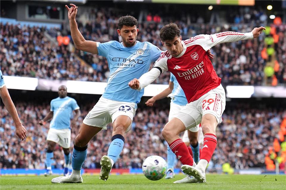 Kai Havertz traf zum zwischenzeitlichen Ausgleich für Arsenal. In der Nachspielzeit vergab er die Chance zum erneuten Ausgleich.Martin Rickett/PA Wire/dpa