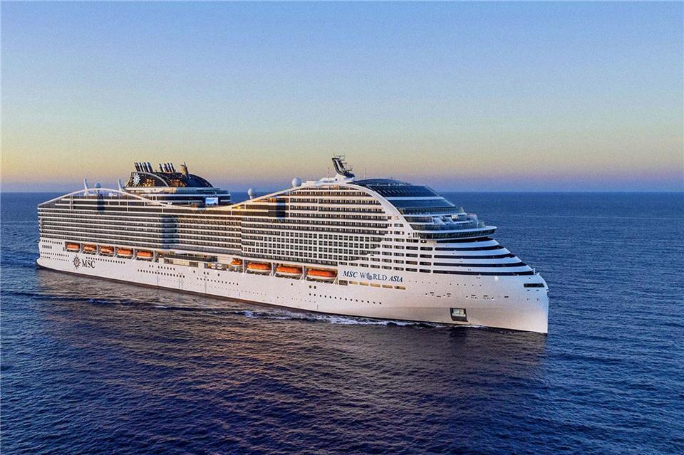 Wasserparks und Wasserstoff: Sechs Schiffs-Premieren 2026  Kapazitätswunder: Die 333 Meter lange „MSC World Asia“ bietet Platz für bis zu 6.758 Passagiere.MSC Cruises/dpa-tmn