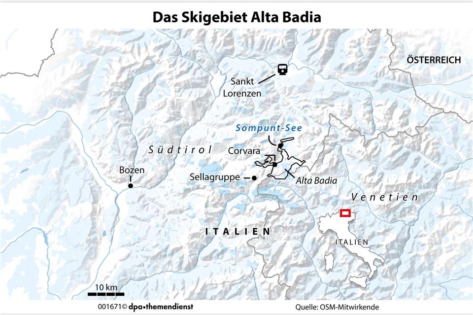 Kellner auf Schlittschuhen, Frühstücks-Spektakel auf mehreren Hütten, Sterneküche an der Piste - so exklusiv schmeckt der Winter in Alta Badia.dpa-infografik/dpa-tmn