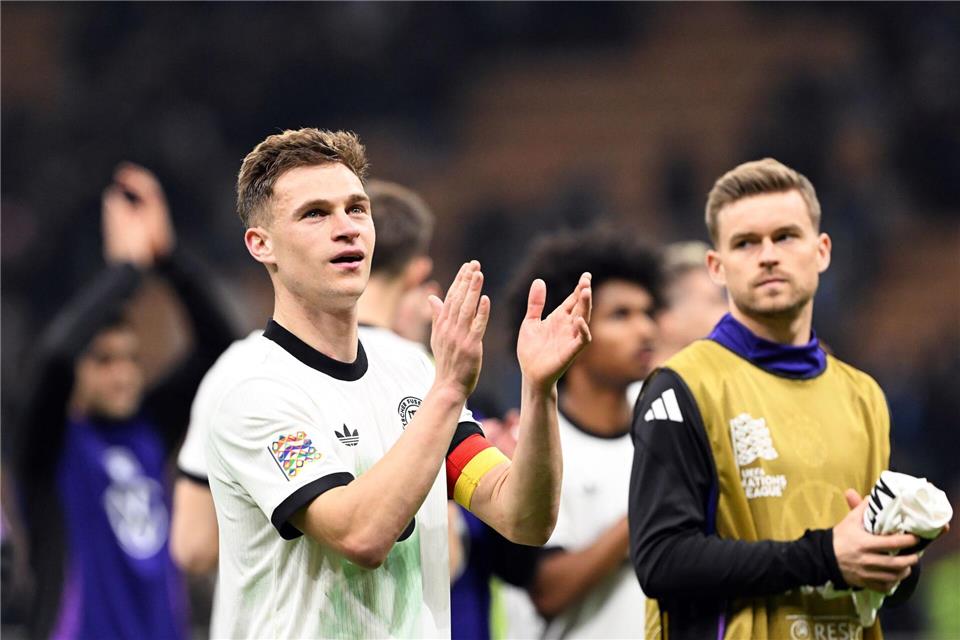 „Schöne Geschichte“: Goretzka mit Siegtor in Italien Kimmich und Co. hatten Grund zum Jubeln.Federico Gambarini/dpa